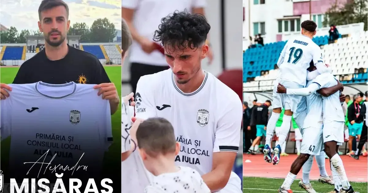 Imaginea are trei panouri: un bărbat ține un tricou, altul poartă un tricou alb lângă un copil, iar doi jucători se îmbrățișează pe teren.