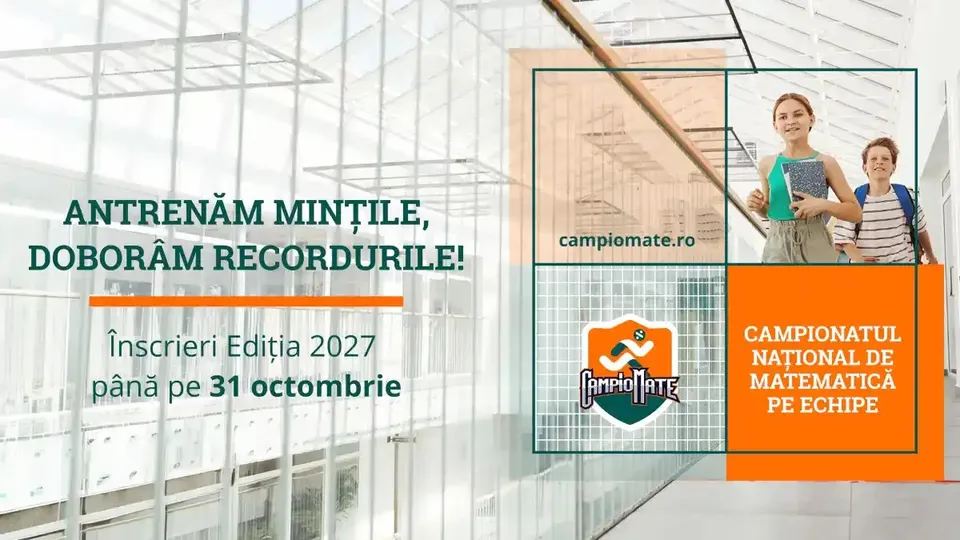 Un afiș cu text verde și portocaliu include imaginea a două persoane, dintre care una ține o carte verde.