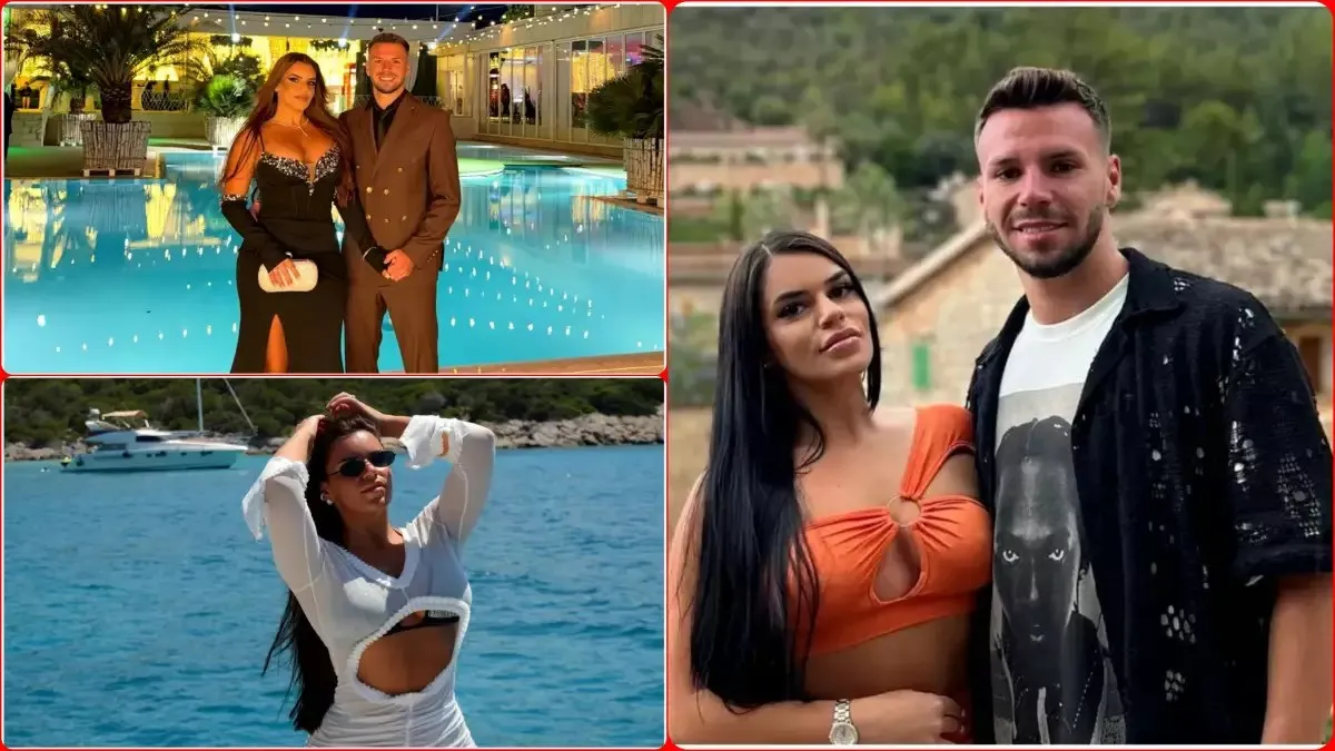 Colajul prezintă un cuplu lângă o piscină, o femeie în alb pe o barcă și un cuplu în prim-plan, în aer liber.