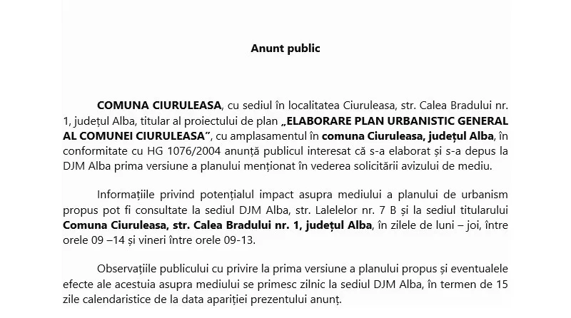 O pagină albă prezintă un titlu centrat și mai multe paragrafe cu text negru, unele fragmente fiind îngroșate.